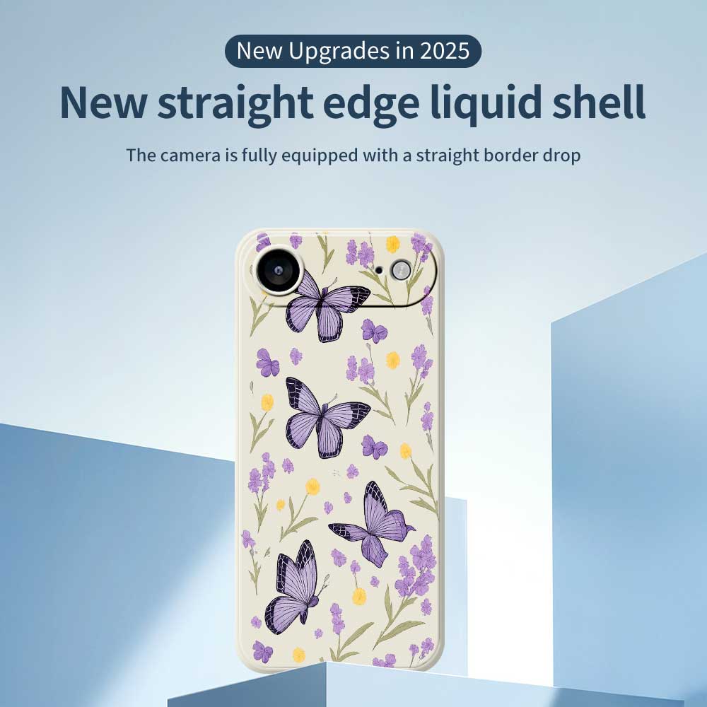 Для iPhone 17 Air Чехол Фиолетовый Принт Бабочек Прямой Край ТПУ Задняя Крышка Телефона