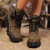 Women's Ankle Boots Winter New Outdoor Leopard Print Sexy High Heels Fashion Boots Lace Up Shoes Women Platform Boots
