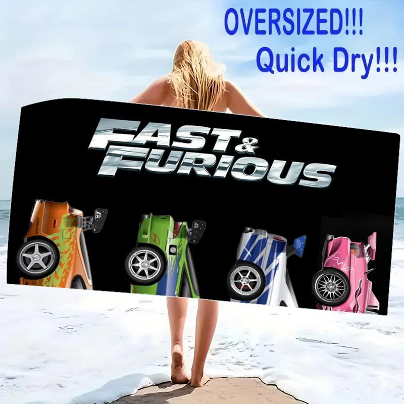 Car Racing Fast Furious Print Beach Towel, Large Soft Quick Dry Towel for Beach Camping Swimming