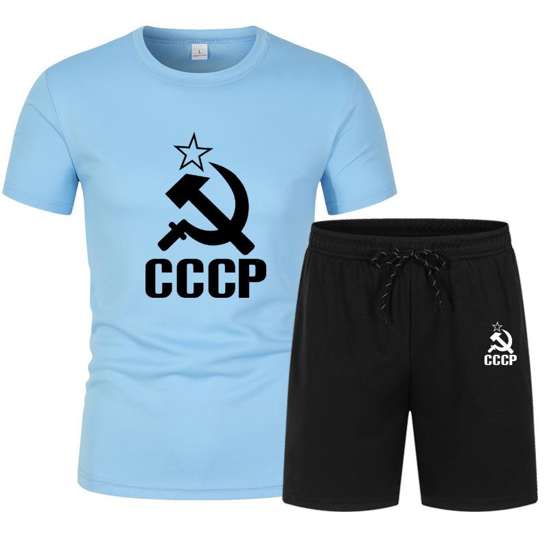 CCCP Summer Clothes Sports Clothes Set Two Pieces T Shirt Shorts Brand Track Clothes Male Runing Sports Suits