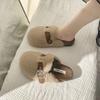 Fashion New 2024 Winter Warm Plush Slippers for Women Closed Toe Faux Fur Cotton Shoes Woman Fashion Buckle Lightweight Flat Mules Shoes