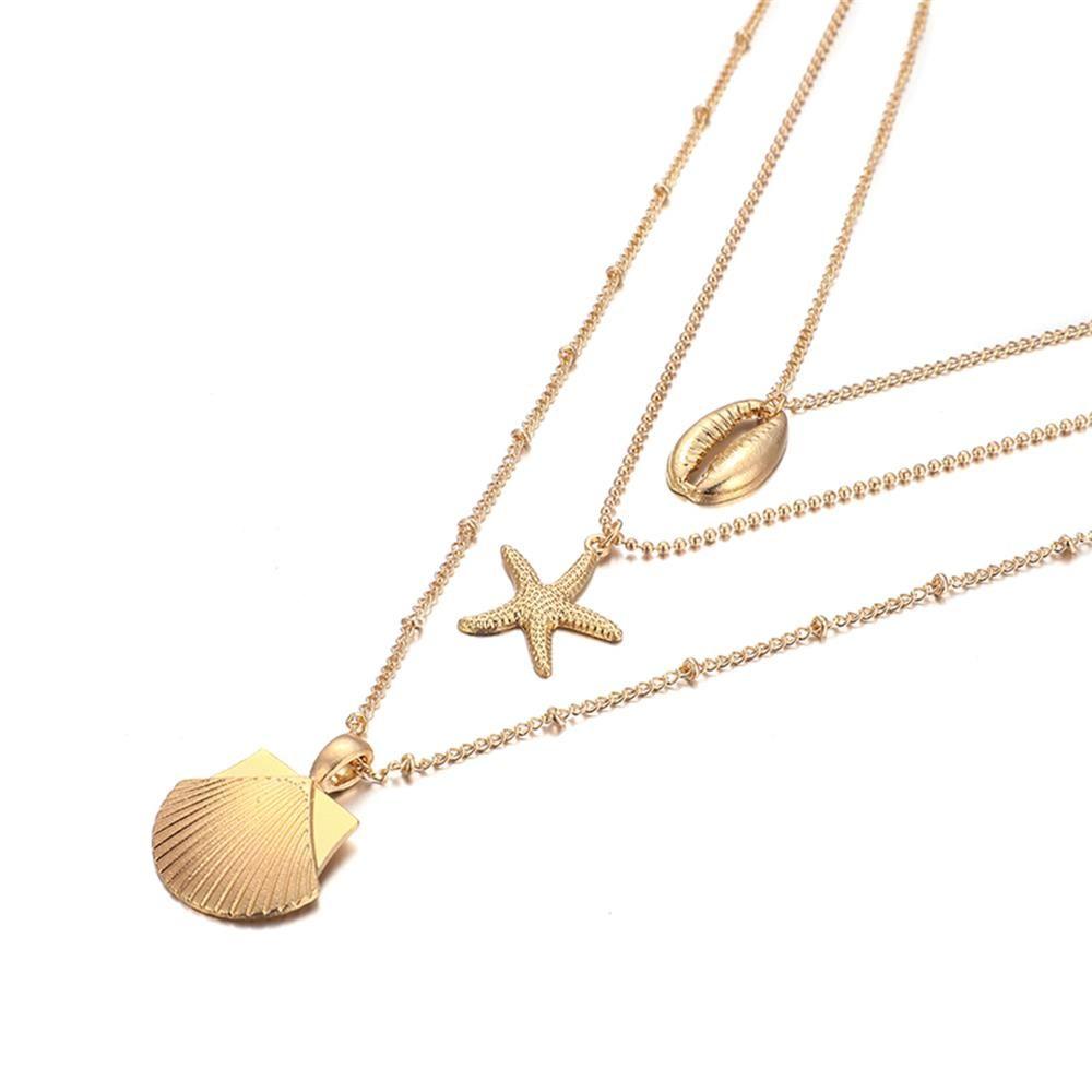 Золотисто-серебряная цепочка-чокер, богемные пляжные украшения, многослойное ожерелье из ракушек, кулон из ракушек каури