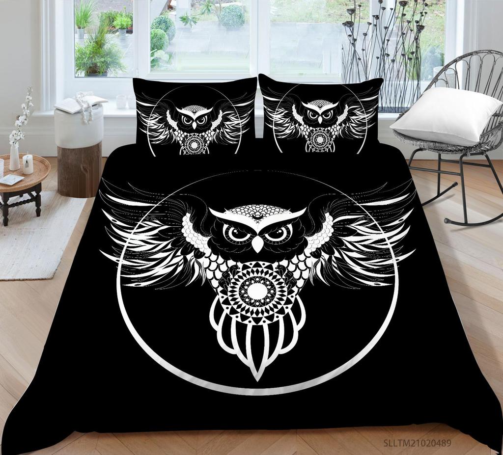 3D Animal Pattern Bedding Bird Print Quilt Cover Pillowcase 2 or 3 Full Size Twin Bed Microfiber Fabric Soft Washable Zipper Home Decoration