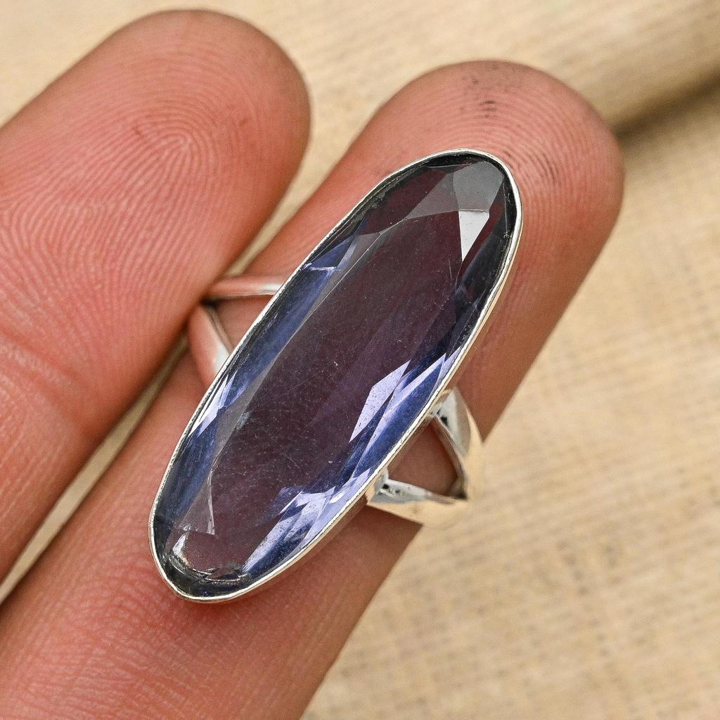 Ювелирные изделия ручной работы из стерлингового серебра 925 пробы с драгоценным камнем иолит Прекрасное кольцо для нее