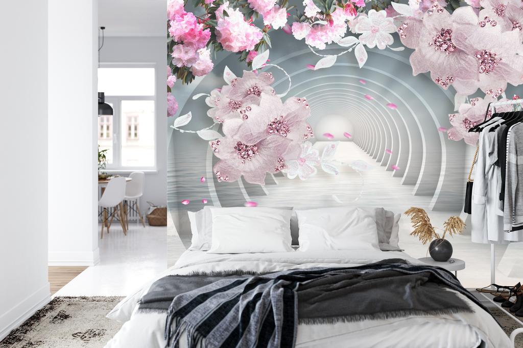 Photomural 3D Wallpaper Pink Jewelry Flowers Self-Adhesive Mural 315x210