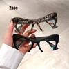 2pcs Half Frame Cat Eye Anti Blue Light Flat Mirror Eyewear Leopard Printed Spectacles Frame for Daily Party Using Office Computer Eye Protection