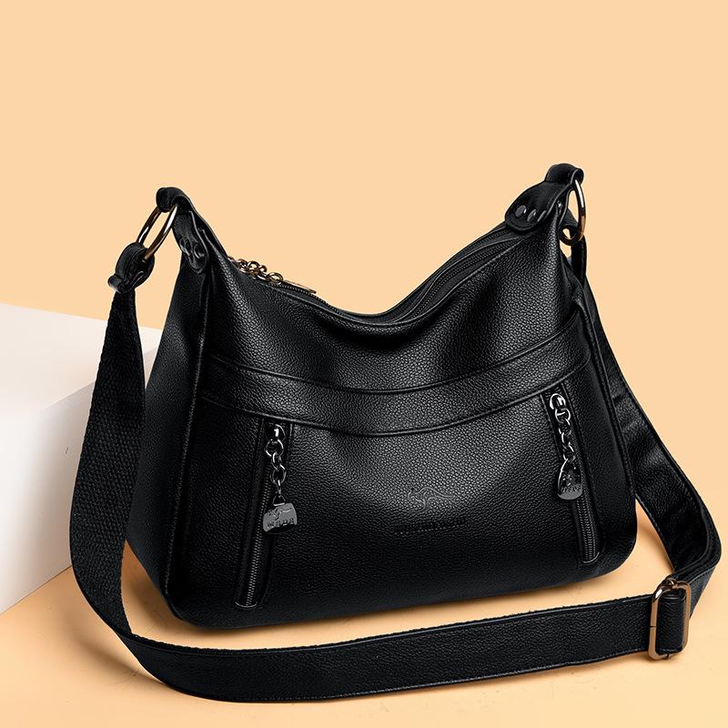 Large Capacity Middle-Aged Mother Bag Women's Multi-Layer Shoulder Bag Soft Leather Crossbody Bag Mobile Phone Bag