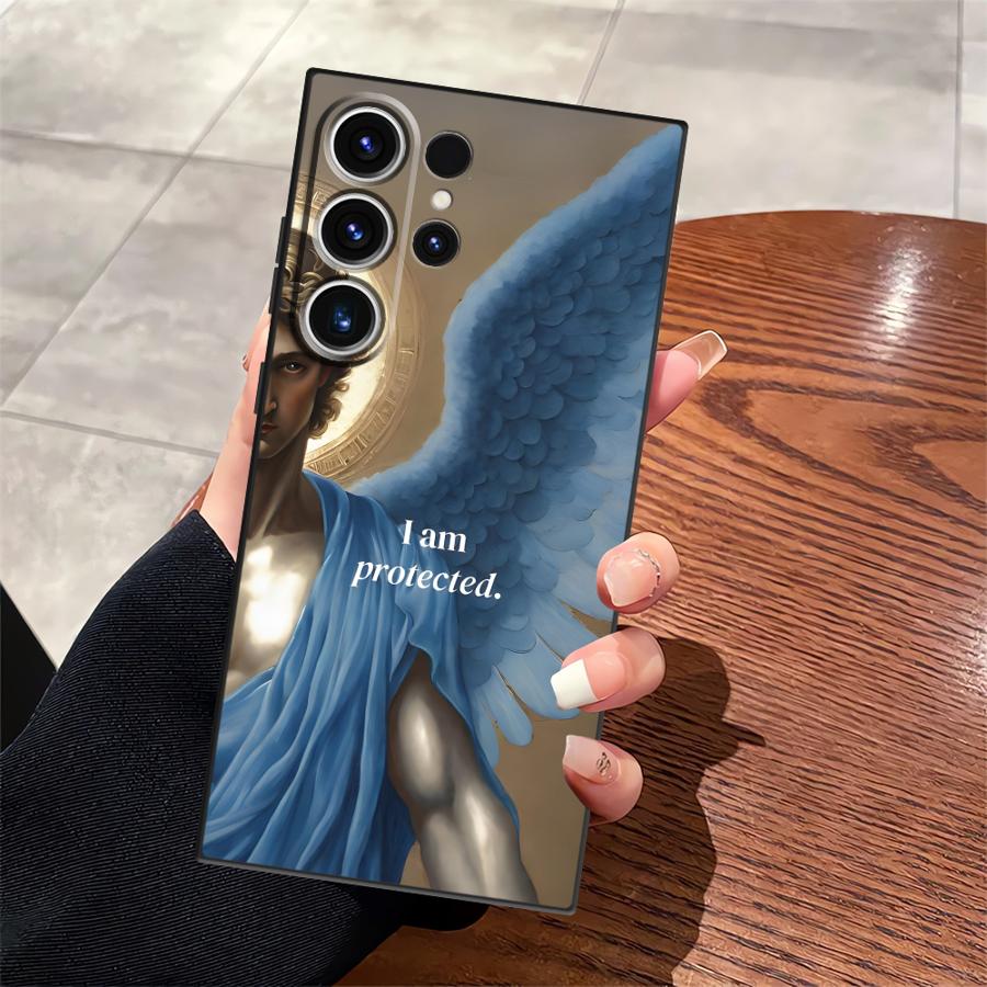 Чехол для Samsung Galaxy S21 FE S20 S9 S10 S24 Plus Note 8 9 10 20 Ultra S23 Ultra S25 Edge Черный Мягкий Чехол для Телефона Ангельское Искусство