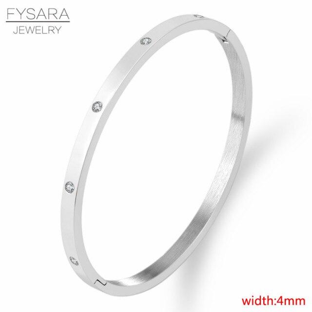 Luxury Lover Jewelry Women Bangle Titanium Steel Couple Jewelry Full Cz White Crystal Buckle Bracelets Bangles Men