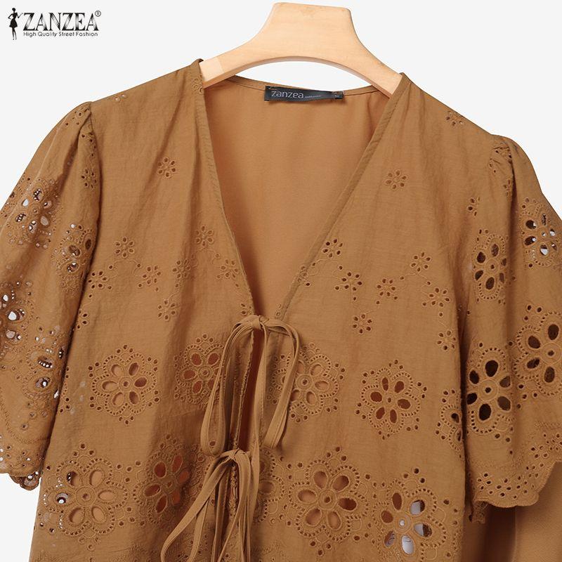 ZANZEA Женская блузка крючком с коротким рукавом и юбки Летние костюмы-двойки