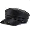 Korean Style Vintage Beret Hat Solid Color Retro Painter Cap Casual Pu Leather Berets  for Girls