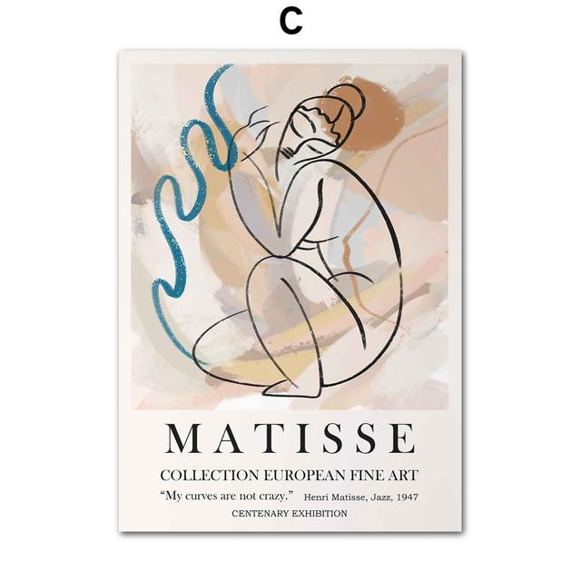 Abstract Matisse Girl Dance Leaf Beige Lines Posters And Prints Wall Art Canvas Painting Wall Pictures For Living Room Decor No Frame