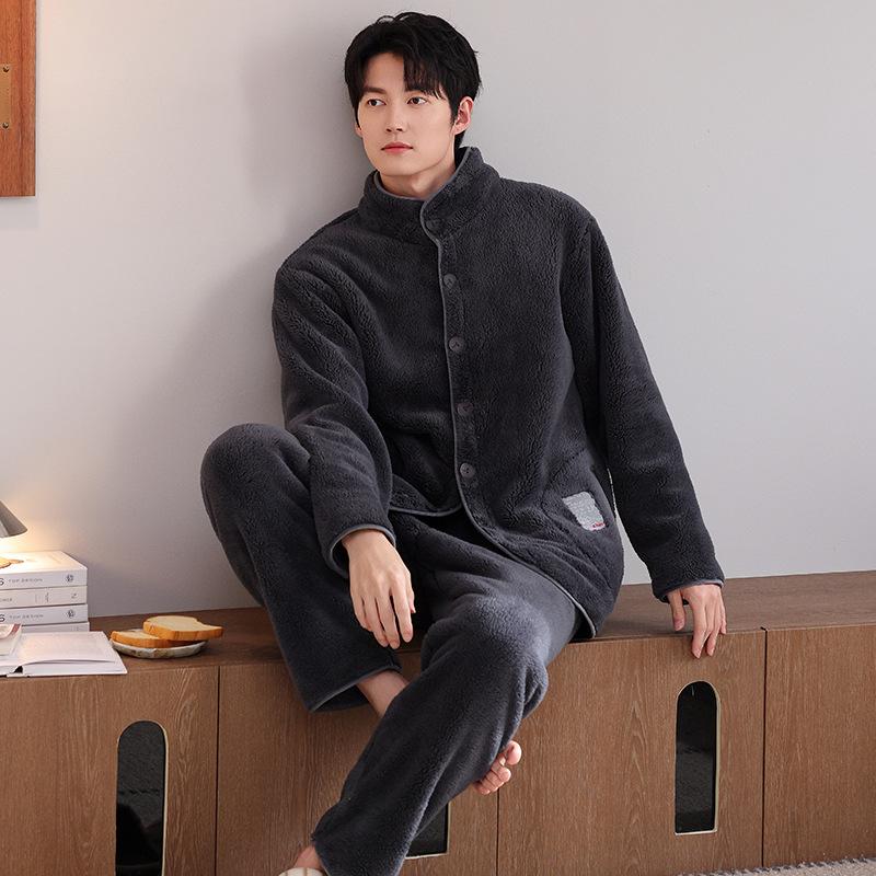 Couple pajamas winter warm coral fleece men's long-sleeved trousers high-end women's flannel loungewear set