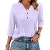 Women's T Shirt Solid Color Button 3/4 Sleeve Daily Weekend Fashion Basic V- Neck Regular Top
