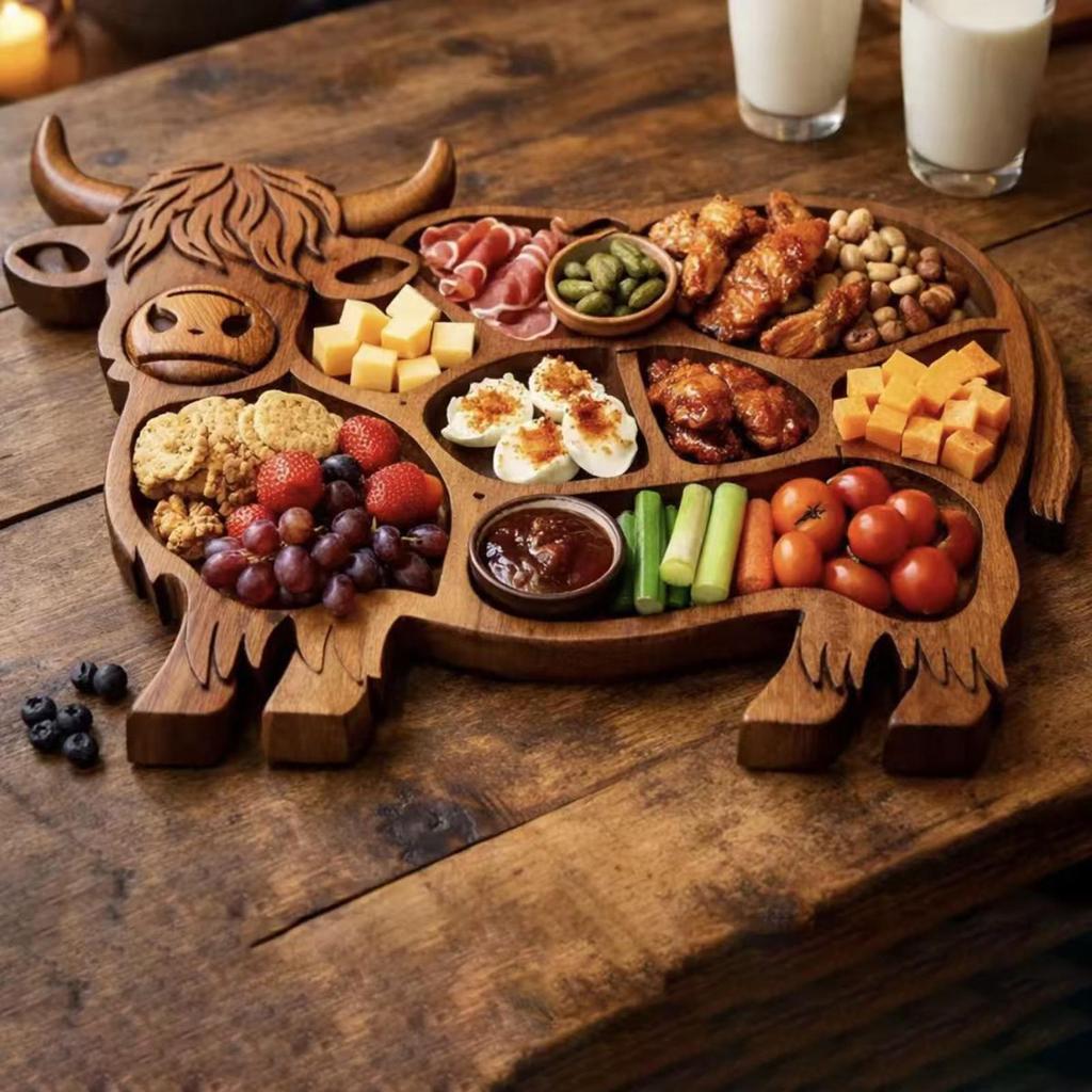 Wooden Cow Charcuterie Board - Cheese & Appetizer Platter for Party, Family Gathering, Holiday Dining - Serving Tray for Snack