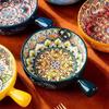 Салатник с ручкой, рельефный узор, ручная роспись, миска для пасты, кухонная посуда для выпечки, подходит для использования в духовке и микроволновой печи