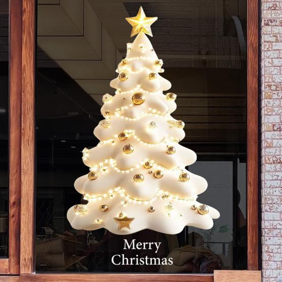 Christmas Tree Window Cling Removable Waterproof PVC Winter Merry Christmas Static Glass Sticker Holiday Party Decoration Decal