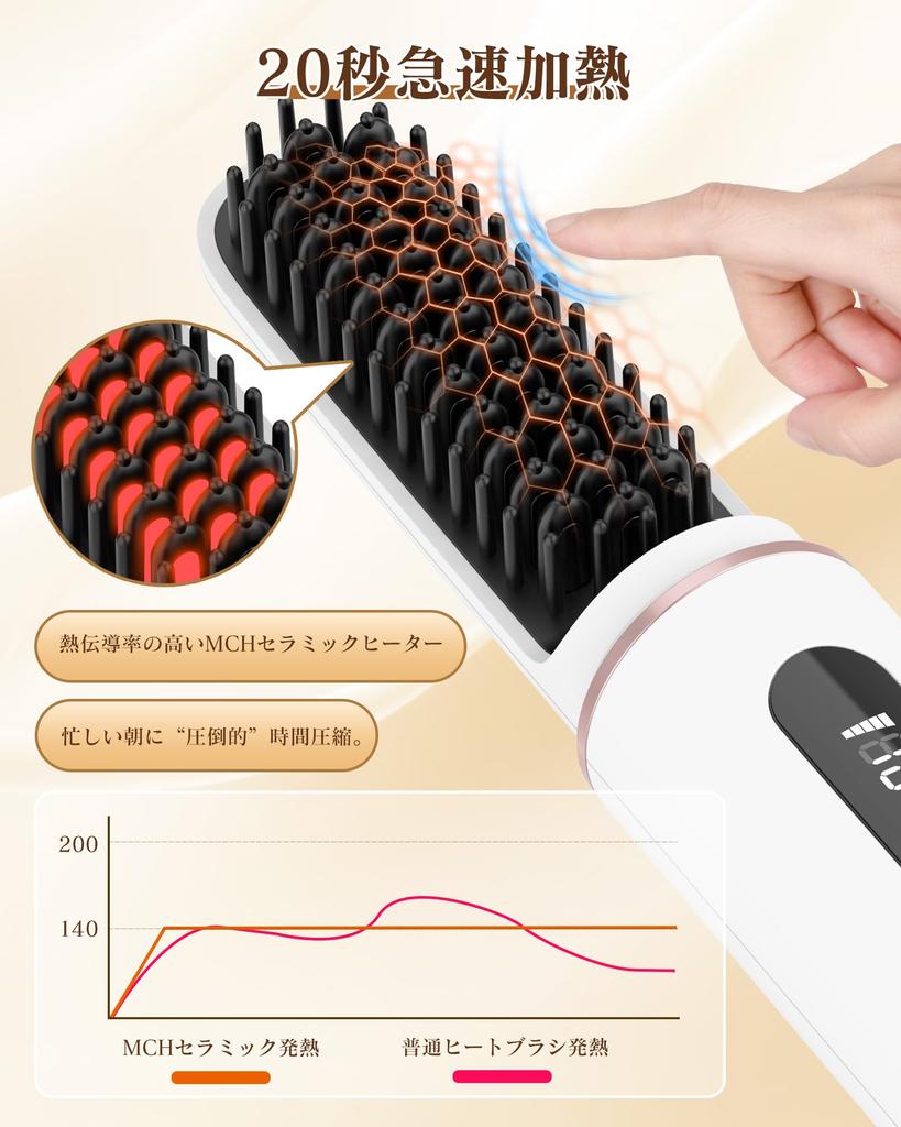 Cordless Heat Brush Straightener Temperature Adjustment Negative Ion LED Hair 4 Temperature 4500mAh Large Digital MCH USB Electric Hair Fast Includes
