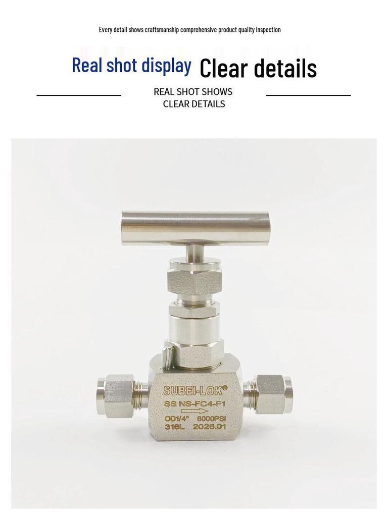 304/316 Stainless Steel High-Pressure Needle Valve - Straight-Through Shut-Off