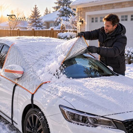 Ветрозащитный чехол на лобовое стекло автомобиля, Зимний чехол от мороза на переднее стекло с водонепроницаемым дизайном получехла для ветрового стекла, Защита от снега и льда