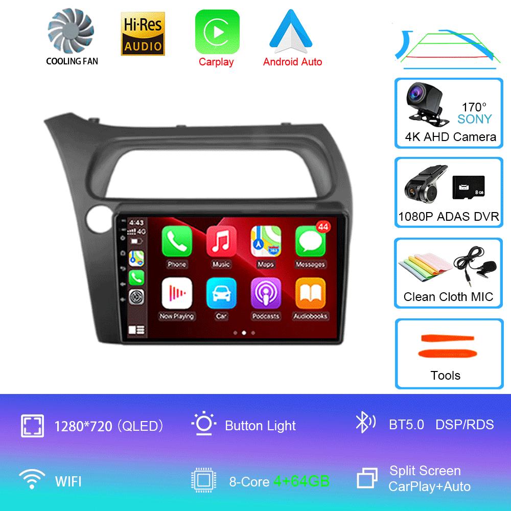 Android 14 автомобильный радиоприемник Carplay Auto WIFI+4G для Honda Civic Hatchback 2006 2007 2008 2009 2010 2011 мультимедийный проигрыватель 2 DIN стерео