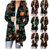 Женская мода, повседневный кардиган с цветочным принтом на Хэллоуин, куртка средней длины, пальто