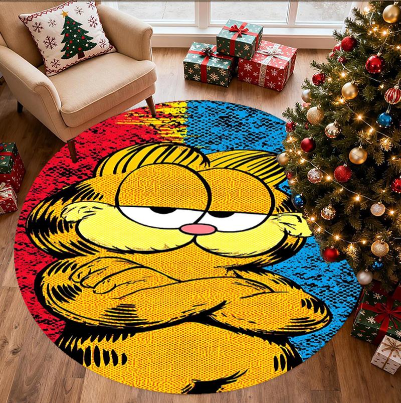 Garfield Pattern Round Rug, Indoor/Outdoor Mat, for Picnic, Gameroom, Bedroom, Office, Living Room, Home Decor Carpet, Birthday Gift