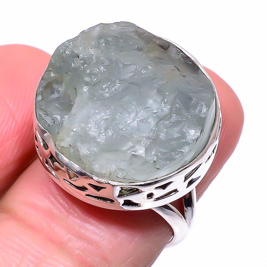 Кольцо из серебра 925 пробы с натуральным аквамарином, необработанный драгоценный камень, размер 6,5 k2Q54