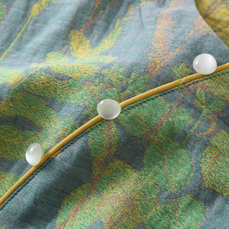 Весенняя ретро-жаккардовая пижама женская из хлопчатобумажной марли в национальном стиле с диагональной планкой, рукавом семь четвертей, брюками девять четвертей, комплект домашней одежды