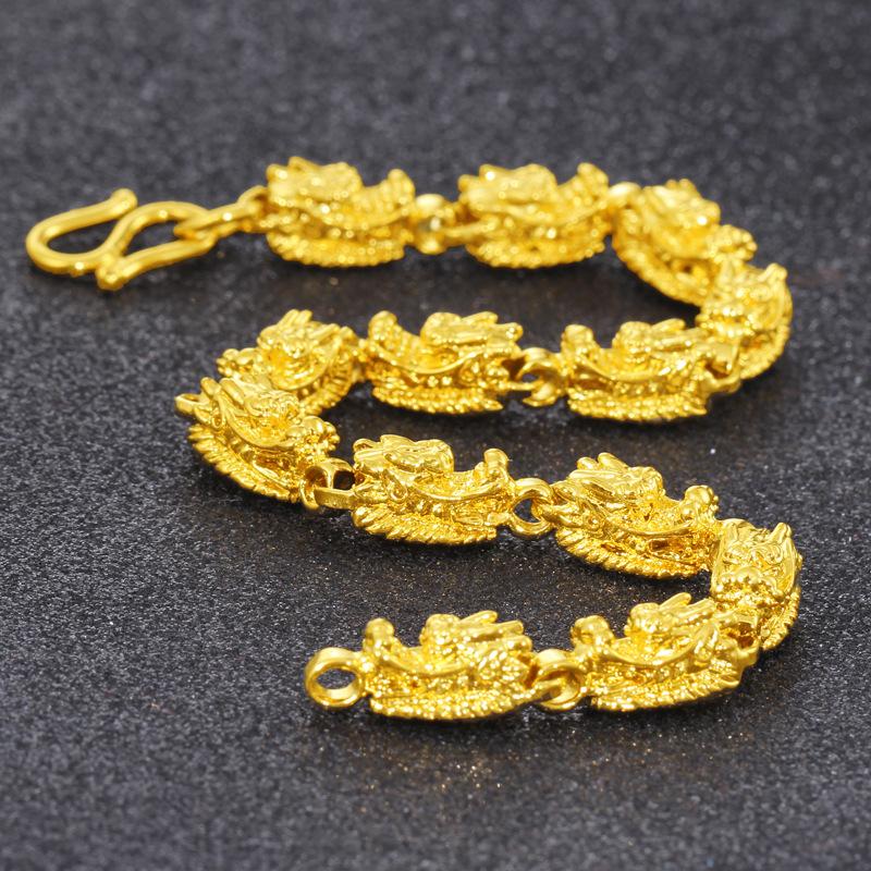 Ювелирные изделия золотого цвета Браслет из чистой головы дракона Золотой браслет Браслет с головой дракона