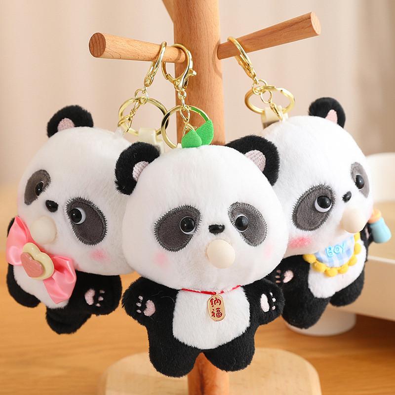 Cuddly Plush Panda Keychain Stuffed Bubble Blowing Designs Collectible Gifts