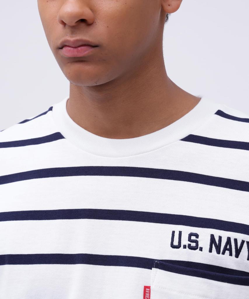 AVIREX NAVAL POCKET T-SHIRT navy border L 783-5934011
