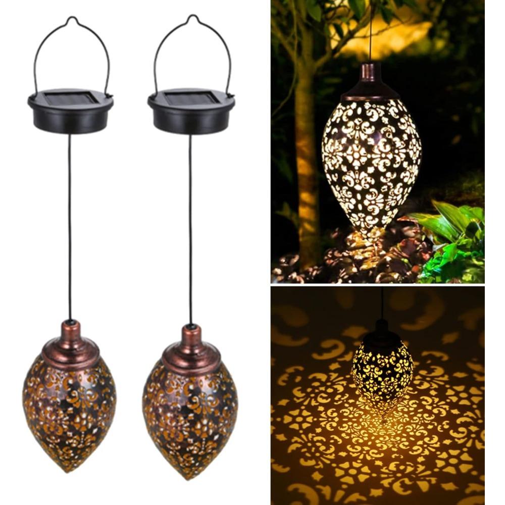 Hanging Solar Lights Solar Lantern LED Moroccan Garden Decor Solar Lanterns Outdoor Waterproof for Outside Patio Porch Pathway Hanging Decor