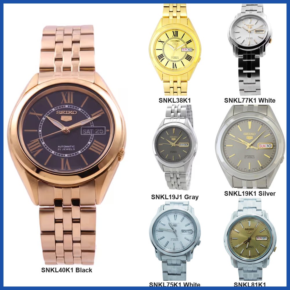 Seiko 5 SNKL Series Men's Automatic Wrist Watch - Silver / Gold SNKL75K1 SNKL81K1 SNKL19K1 SNKL19J1 SNKL77K1 SNKL38K1 SNKL40K1 Gift Casual Business