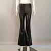 Расклешенные брюки с высокой талией 2023 Весенняя мода женские эластичные брюки из искусственной кожи узкие повседневные брюки для бега 26318