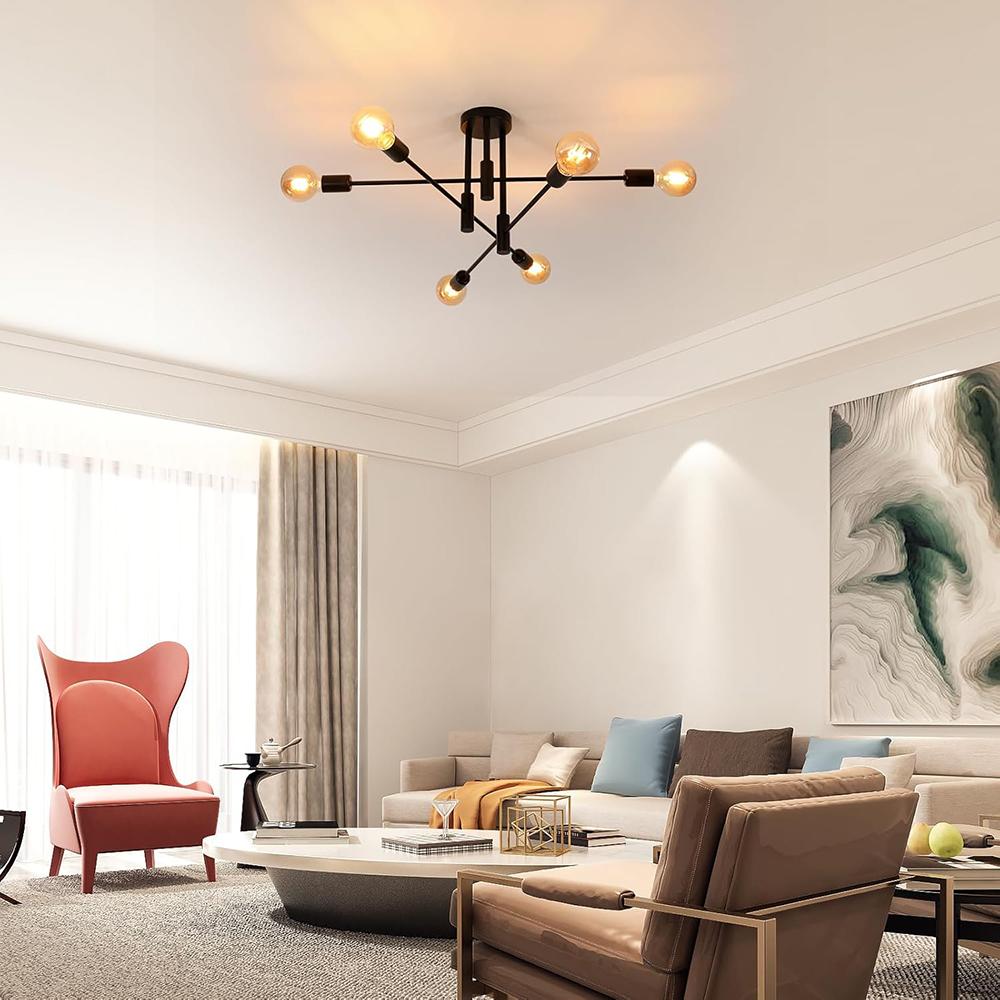 Винтажная индустриальная люстра, потолочный светильник с 4 патронами E27, черный ретро потолочный светильник для спальни, гостиной, столовой(Без лампочек)