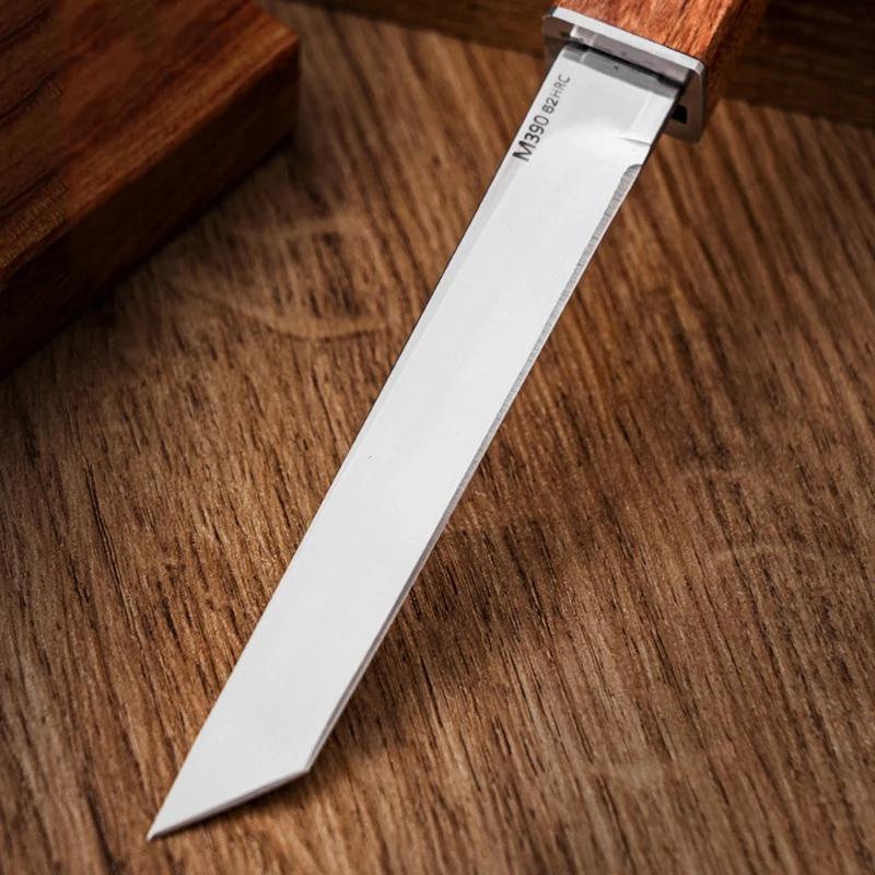 Stainless Steel Double-edged Fruit Kitchen Knife 1 Pair Carving Knife with Wooden Handle Outdoor Fishing Barbecue Knife Portable Self-defense Knife