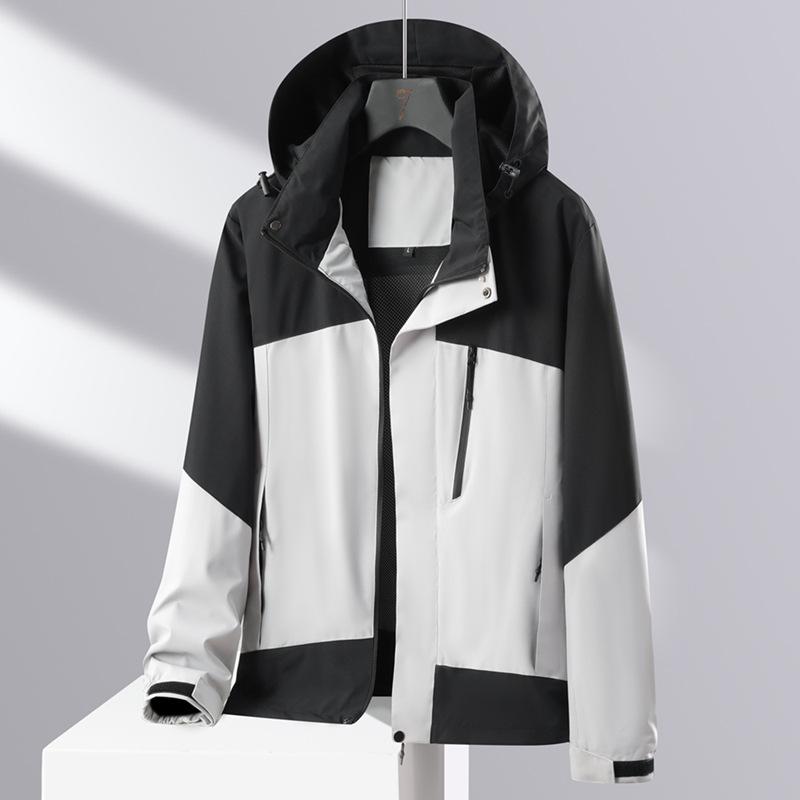 Autumn and Winter New Style Color-blocking and Mesh Outdoor Jacket Single-layer Couple Hooded Single-stroke Casual Loose Mountaineering Jacket