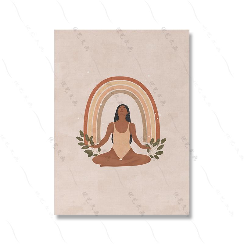 Бохо-земляные тона Полная луна Тропические растения Искусство Печать постера Йога Женщина Ведьма Минималистский женский холст Картина Комната Домашний декор