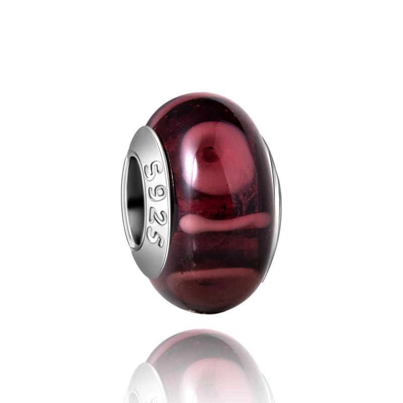 Муранское стекло Серия стерлинговое серебро 925 пробы Медный павлин синий и лепесток цветка Вращается Шарм Подходит для браслета Женские изящные циркониевые аксессуары