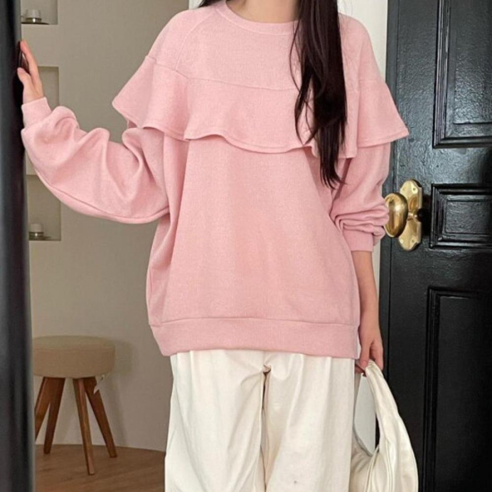 New Arrivals Open Run Frill Drop Shoulder Round Neck Long Sleeve T shirT
