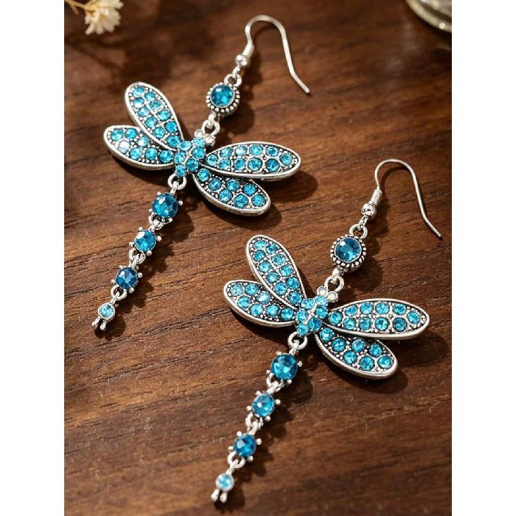 2pcs Vintage Butterfly Long Earrings, Insect Dragonfly Earrings, Unique Animal Dragonfly Pendant Earrings For Women