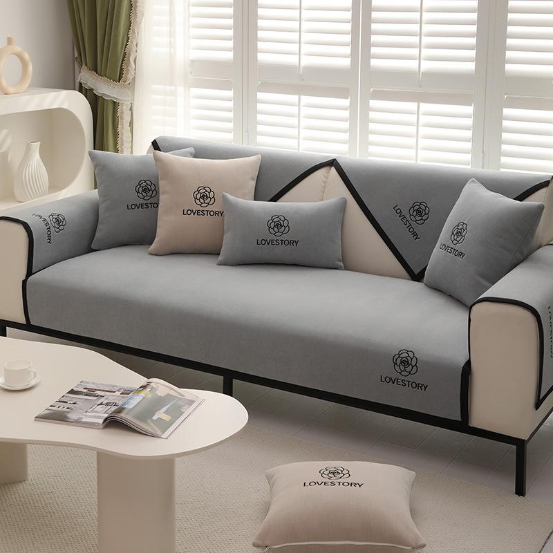 Panda Embroidered Sofa Cushion Chenier Four-Season Universal Non-Slip Sofa Cover, High-Grade Seat Cushion Leather Sofa Back Towel