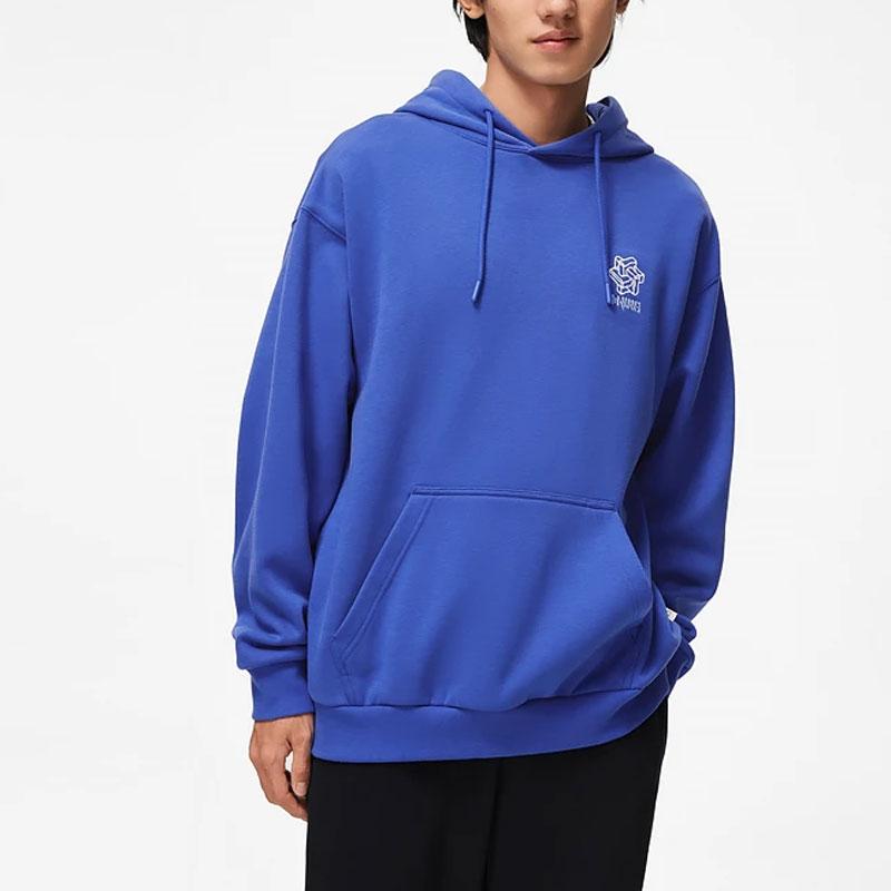 Li Ning Sports Lifestyle Series Pattern Printed Hooded Folee Loose Pullover Sweatshirt Unisex Sweatshirt Bright-Blue AWDT897-2