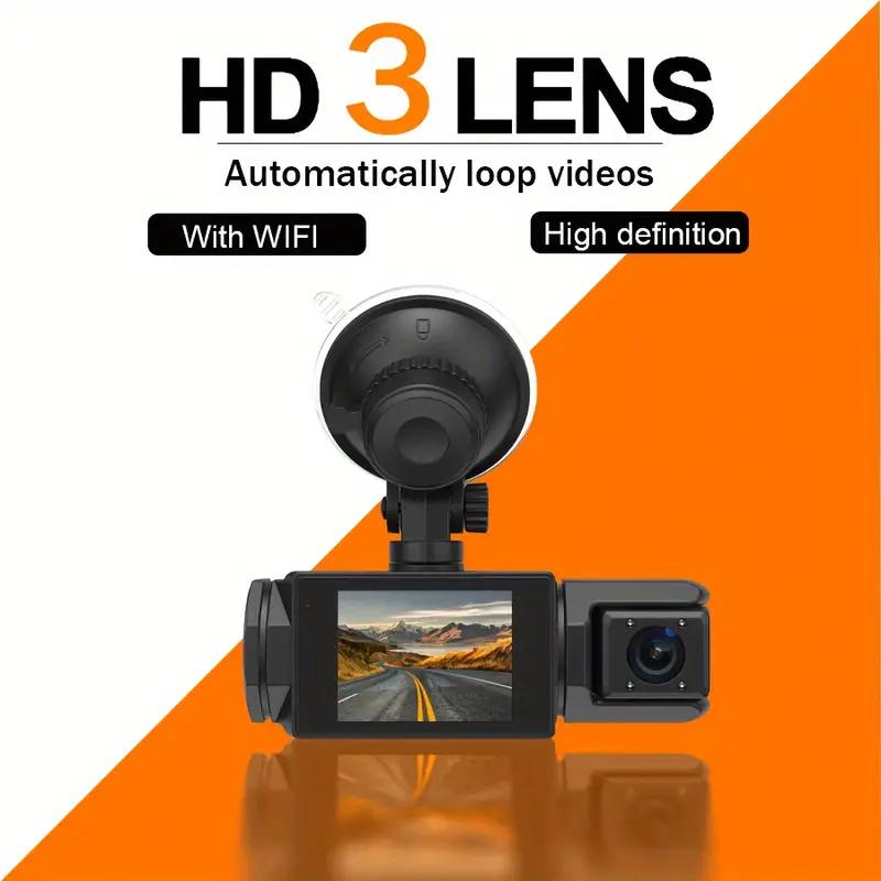 3-канальная видеокамера для приборной панели WIFI CAR DVR 1080P 3-объективная видеокамера для приборной панели внутри автомобиля Трехсторонняя камера Черный ящик Регистратор Видеорегистратор Видеокамера