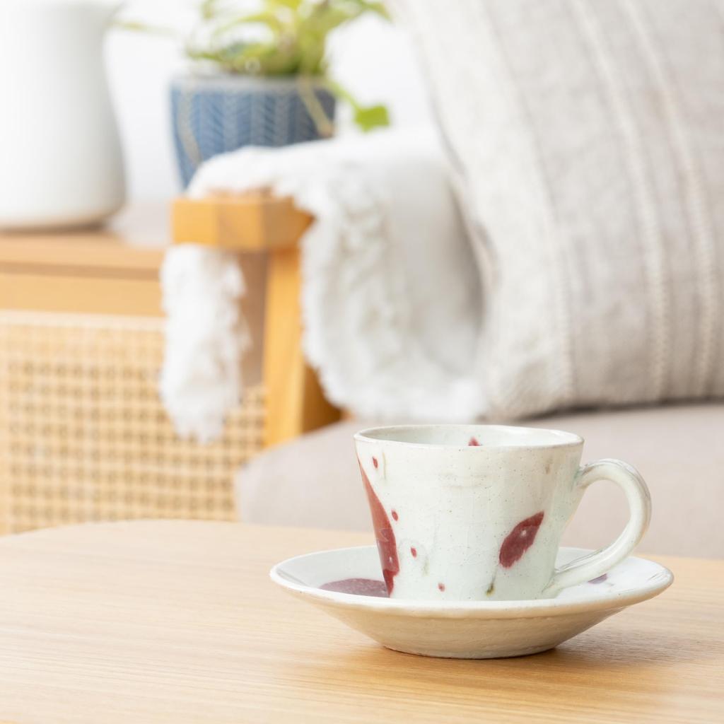 Marui Seito Shigaraki Ware Hechimon Cup & Saucer, 210ml Capacity, Akaha Red, MR-3-4400