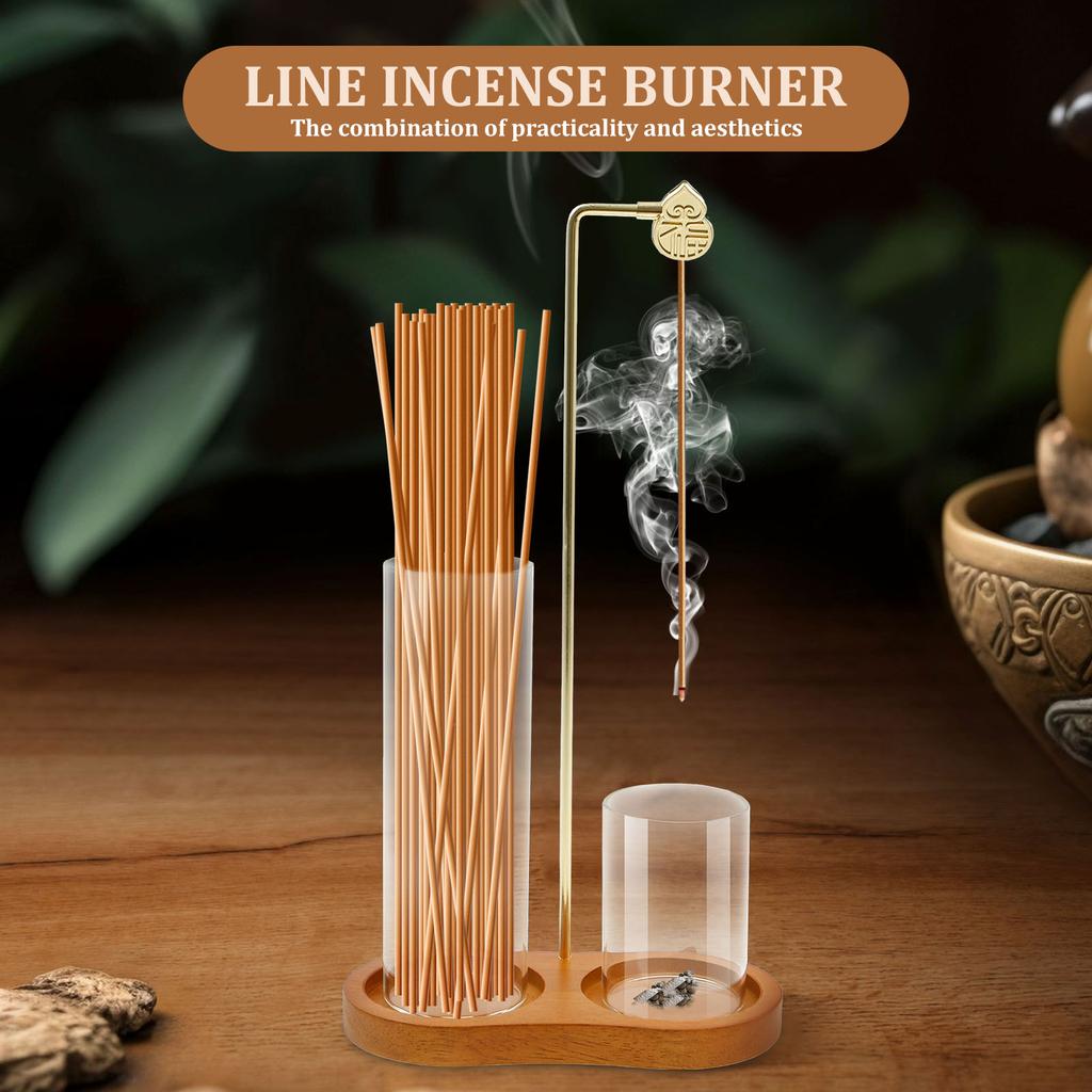 Wooden Creative Upside Down Incense Burner Incense Stick Holder with Glass Ash Catcher Anti-Ash Flying for Yoga Spa Home Decor