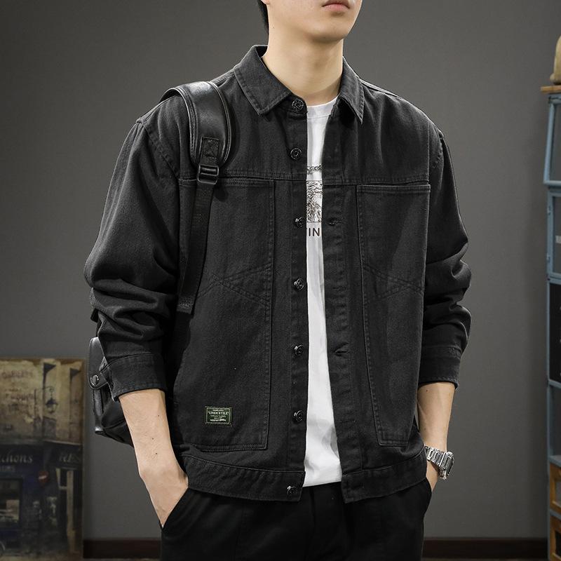 Top Cotton Tooling Jacket Men'S Loose Large Size Casual Lapel Shirt Jacket Tide