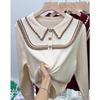 Fashion Elegant Polo Collar Knitted Shirt Women Autumn and Winter Chic Lace Outerwear Long Sleeve Blouse for Women Loose Vintage Lady Shirts Top 24740
