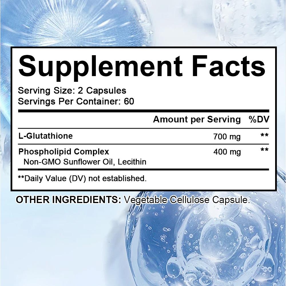 Liposomal Glutathione Capsules 700mg Per Serving, Phospholipid Complex, 120 Vegetarian Capsules, Dietary Supplement